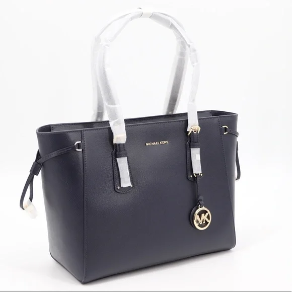 Michael Kors Voyager Leather Tote Shoulder Bag Admiral Blue Navy - Picture 4 of 16